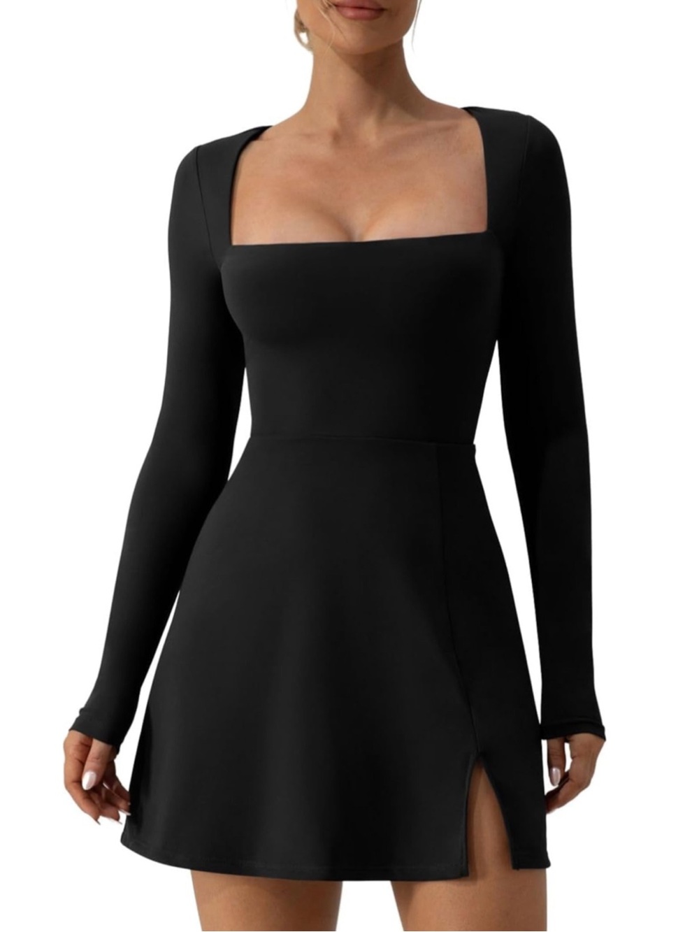 NWT • Square Neck Long Sleeve Mini Dress